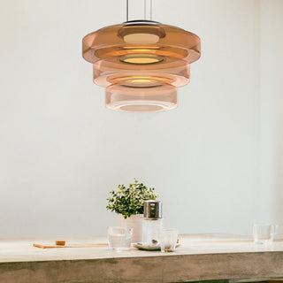 Moderne Pendelleuchte aus Glas, geschichtete LED Hängeleuchte