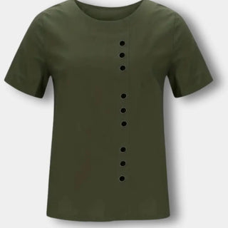 Asymmetrisch geknöpftes T-Shirt mit Rundhalsausschnitt für Damen – Janine