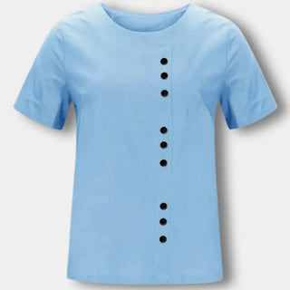 Asymmetrisch geknöpftes T-Shirt mit Rundhalsausschnitt für Damen – Janine