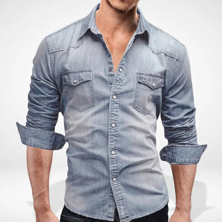 Washed-Effect Langarmshirt mit Brusttaschen für Herren – Riku