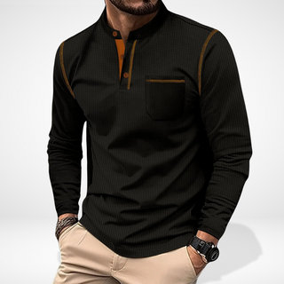 Langarmshirt mit Kontrastnähten und Stehkragen für Herren – Carmello