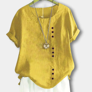Asymmetrisch geknöpftes T-Shirt mit Rundhalsausschnitt für Damen – Janine