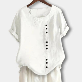 Asymmetrisch geknöpftes T-Shirt mit Rundhalsausschnitt für Damen – Janine