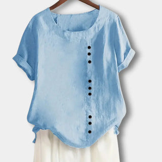 Asymmetrisch geknöpftes T-Shirt mit Rundhalsausschnitt für Damen – Janine