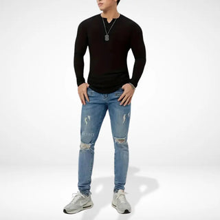 Langarmshirt mit geripptem Stoff und V-Ausschnitt für Herren – Cain