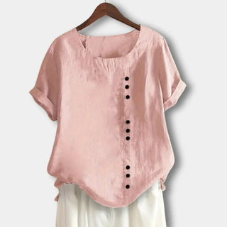 Asymmetrisch geknöpftes T-Shirt mit Rundhalsausschnitt für Damen – Janine