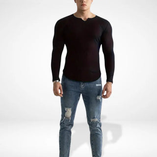 Langarmshirt mit geripptem Stoff und V-Ausschnitt für Herren – Cain