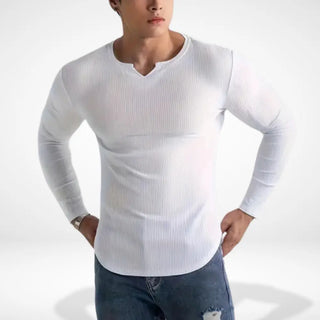 Langarmshirt mit geripptem Stoff und V-Ausschnitt für Herren – Cain