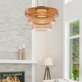 Moderne Pendelleuchte aus Glas, geschichtete LED Hängeleuchte