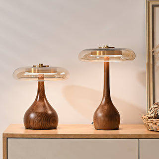 Künstlerische Glas Tischlampe mit Holzakzent