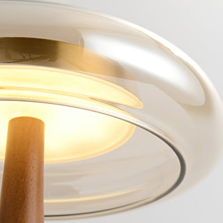 Künstlerische Glas Tischlampe mit Holzakzent