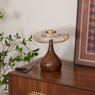 Künstlerische Glas Tischlampe mit Holzakzent