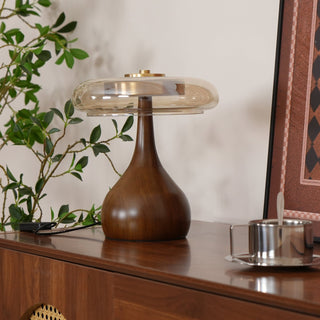 Künstlerische Glas Tischlampe mit Holzakzent