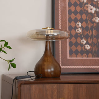 Künstlerische Glas Tischlampe mit Holzakzent