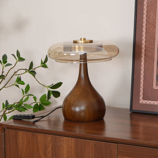 Künstlerische Glas Tischlampe mit Holzakzent