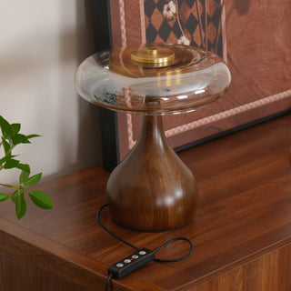 Künstlerische Glas Tischlampe mit Holzakzent