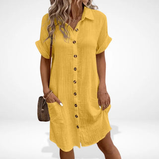 Lässiges Hemdblusen-Sommerkleid mit durchgehender Knopfleiste für Damen – Bell