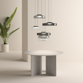 Moderne Pendelleuchte aus Glas, geschichtete LED Hängeleuchte