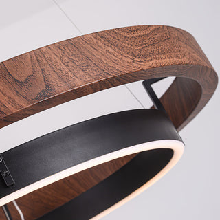 Moderner Doppelring Deckenleuchter Kronleuchter mit Holz- und Metallakzenten