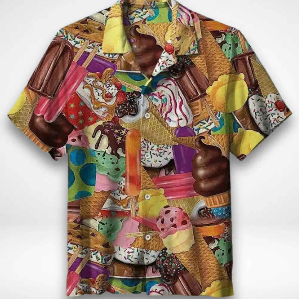 Bunt bedruckte Herrenbluse mit Eiscreme-Motiv – Lyndon
