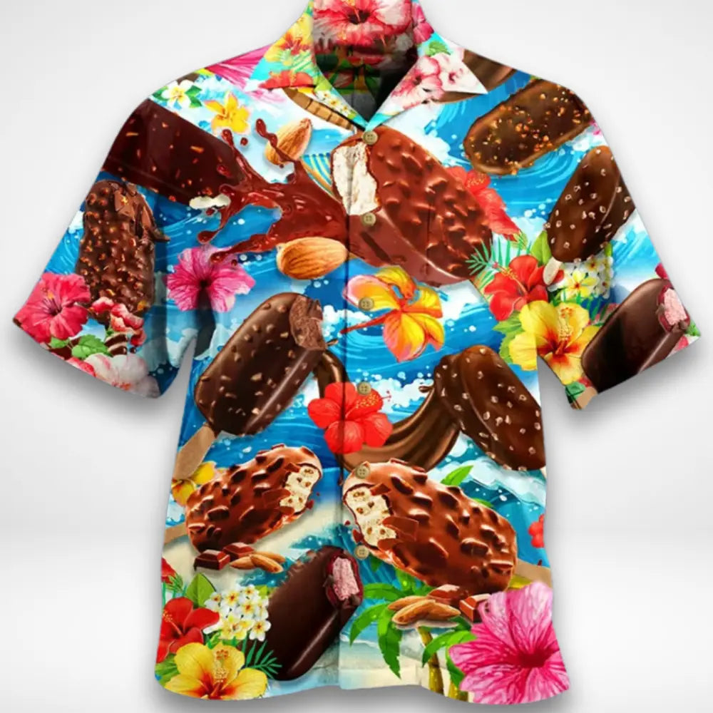 Bunt bedruckte Herrenbluse mit Eiscreme-Motiv – Lyndon