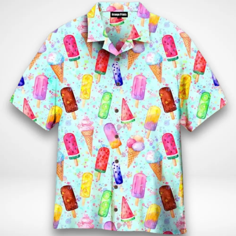 Bunt bedruckte Herrenbluse mit Eiscreme-Motiv – Lyndon
