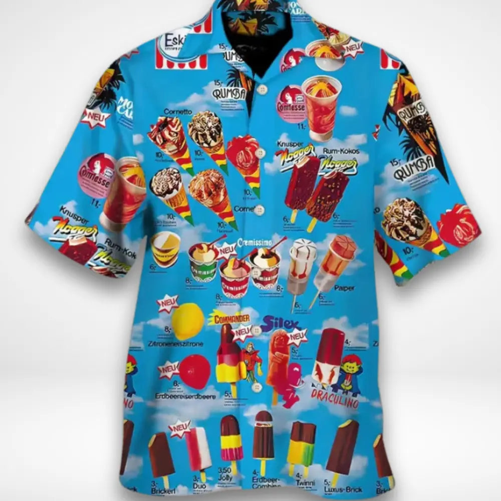Bunt bedruckte Herrenbluse mit Eiscreme-Motiv – Lyndon