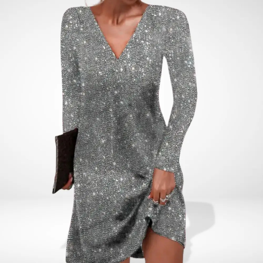 Glitzerndes Mini-Kleid mit V-Ausschnitt für Damen – Tara