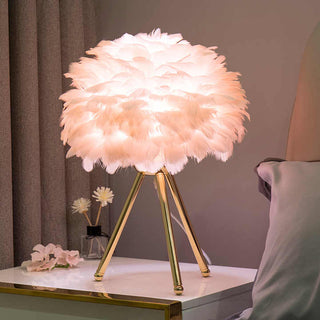 Feder Tischlampe mit Dimmer und Dreibein-Ständer