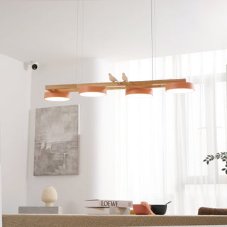 Moderne Pendelleuchte Holzoptik mit runden LED-Leuchten