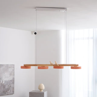 Moderne Pendelleuchte Holzoptik mit runden LED-Leuchten