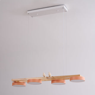 Moderne Pendelleuchte Holzoptik mit runden LED-Leuchten