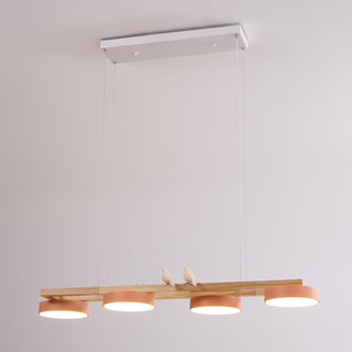 Moderne Pendelleuchte Holzoptik mit runden LED-Leuchten