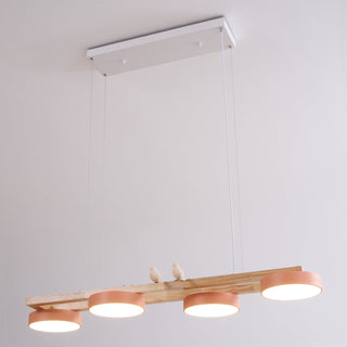 Moderne Pendelleuchte Holzoptik mit runden LED-Leuchten