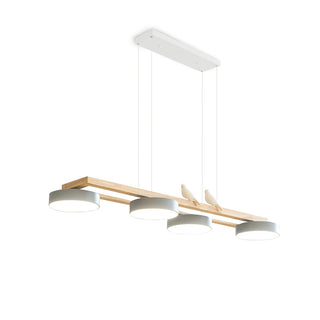 Moderne Pendelleuchte Holzoptik mit runden LED-Leuchten