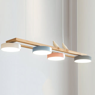 Moderne Pendelleuchte Holzoptik mit runden LED-Leuchten