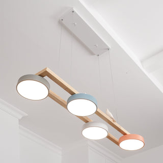 Moderne Pendelleuchte Holzoptik mit runden LED-Leuchten