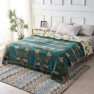 Wendbare Tagesdecke mit Vogel- und Blumenmotiv