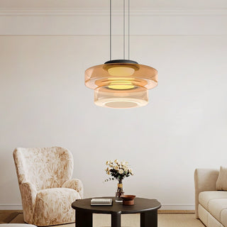 Moderne Pendelleuchte aus Glas, geschichtete LED Hängeleuchte