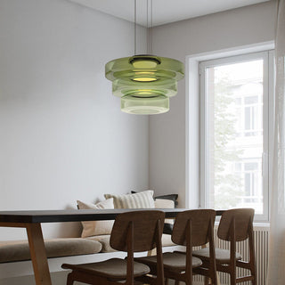 Moderne Pendelleuchte aus Glas, geschichtete LED Hängeleuchte