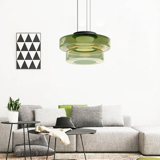 Moderne Pendelleuchte aus Glas, geschichtete LED Hängeleuchte